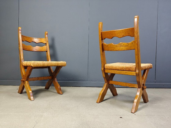 Image 1 of Esszimmerstühle aus spanischer Eiche und Korbgeflecht, 6er-Set - 1960er Jahre