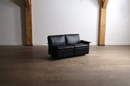 Dieter Rams Modell 620 Zweisitzer-Sofa aus schwarzem Leder für Vitsoe, 1980er Jahre