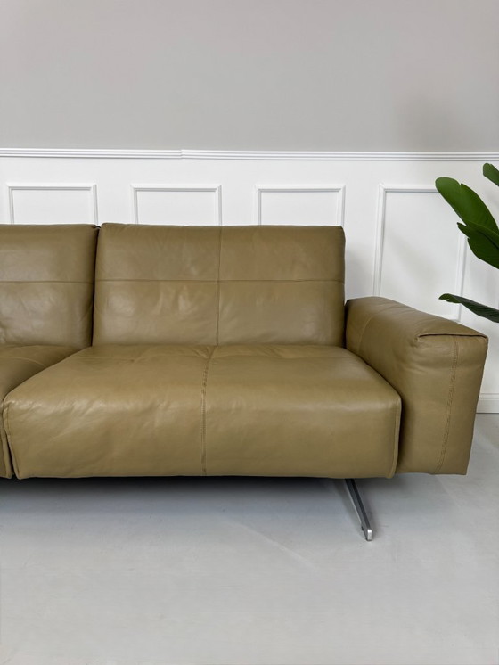 Image 1 of Rolf Benz 50 Leder Olive Grau Sofa Couch Relaxfunktion + Hocker
