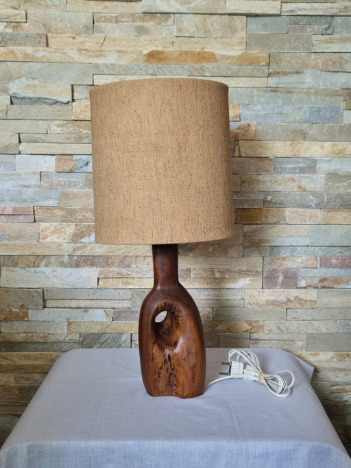 Lámpara de sobremesa de madera de teca, orgánica, vintage y brutalista de mediados de siglo