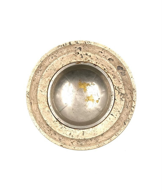 Image 1 of Asbak van travertijn en messing, Cerri Nestore, Italië, jaren 70.