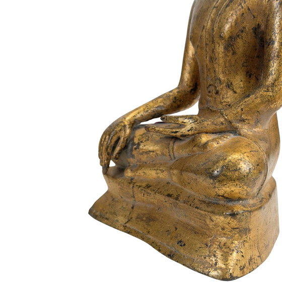 Estatua antigua de Buda tailandés en Bhumisparsha Mudra - Estilo Rattanakosin del siglo XVIII/XIX - Bronce (photo 9 of 11)