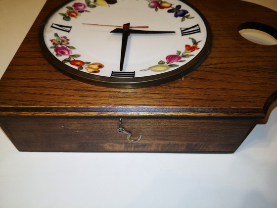 Image 1 of Rare Vintage Retro Wood and Porcelain Clock from Paris / 1970's