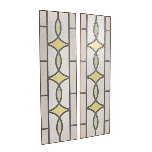 Art Deco Glasraam Glas in Lood Geometrisch 85x24cm – decoratieve objecten, Vintage