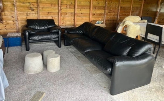 Original Cassina Maralunga Set aus schwarzem Leder – 3-5 Sitzer Sofas, Leather (photo 5 of 5)