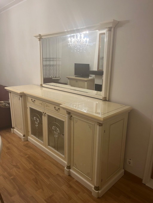 Sideboard with matching faced cut mirror