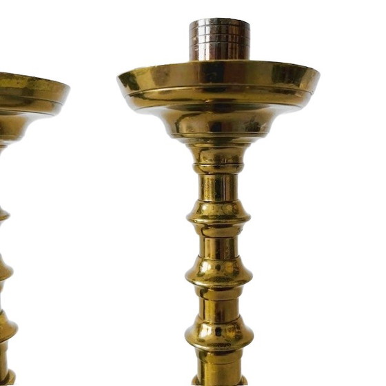 Image 1 of Set of antique brass baluster candlesticks 1900's