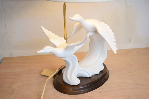 Large Capodimonte Table Lamp with 2 Flying Ducks Porcelain