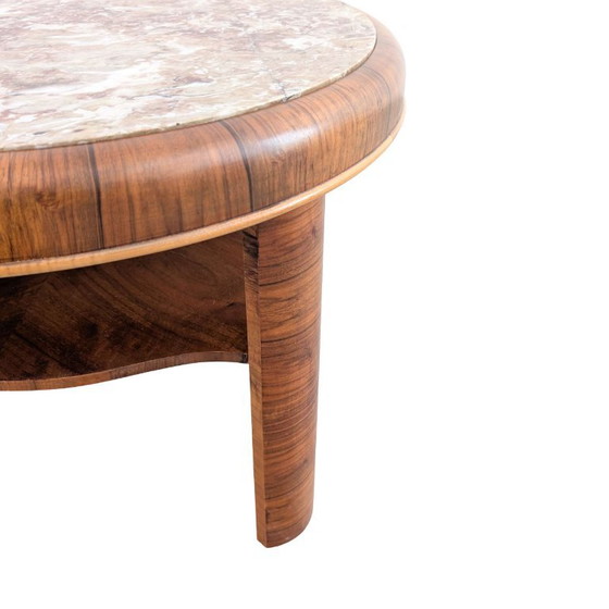 Round Vintage Walnut Marble Coffee Table 1950s – Wood (photo 6 of 6)