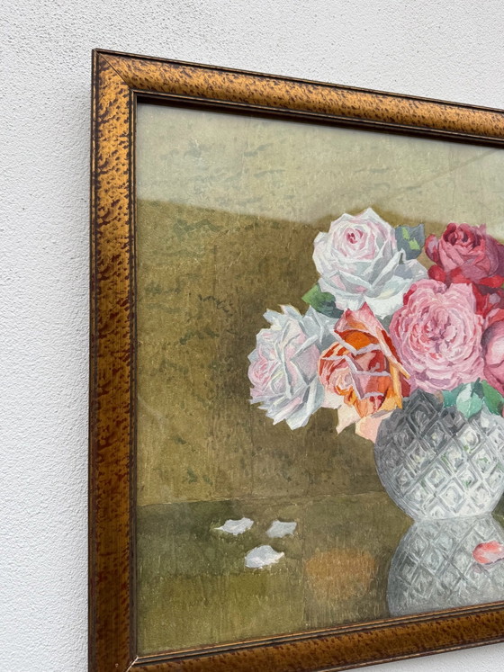 Oude aquarel stilleven met rozen, Schilderijen & Tekeningen, Papier, Hout, Meerdere kleuren (foto 3 van 14)