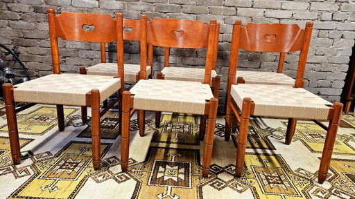 Lot De 6 Chaises D'Auberge 1970 Vintage 