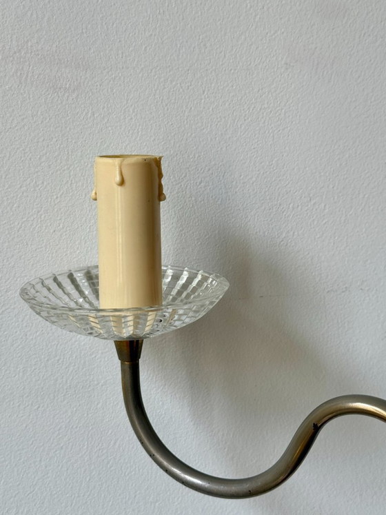 Image 1 of Kroonluchter van messing en glas met 3 armen