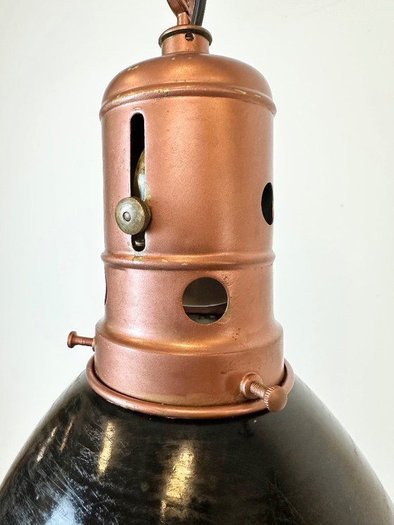 Image 1 of Industrial Italian Black Enamel Factory Lamp with Iron Top, 1950s