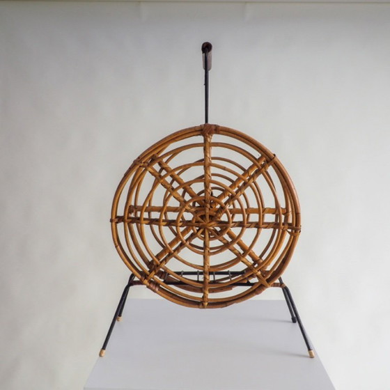 Image 1 of Mid Century Round Rattan Magazine Holder
