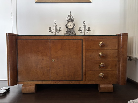 Credenza Art Déco Streamline con piano a specchio — ca. anni '30 – Credenze, Wood, Glass (photo 2 of 5)