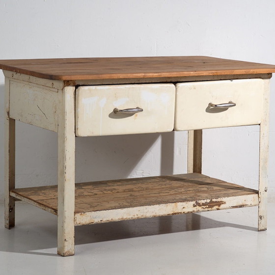 Tavolo da lavoro industriale con cassetti (c.1940) #75 – Tavoli da pranzo, Iron, Rustic (photo 4 of 40)