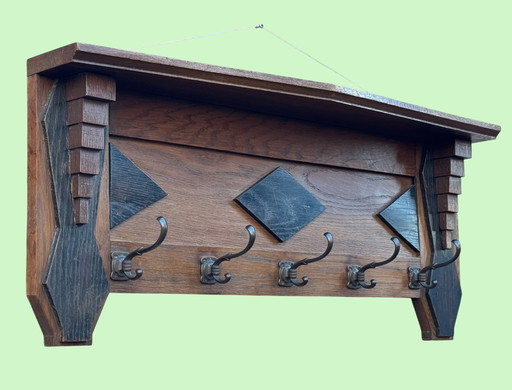 Amsterdam School Coat Rack | ca. 1920 | Solid Oak | A Real Eye-Catcher