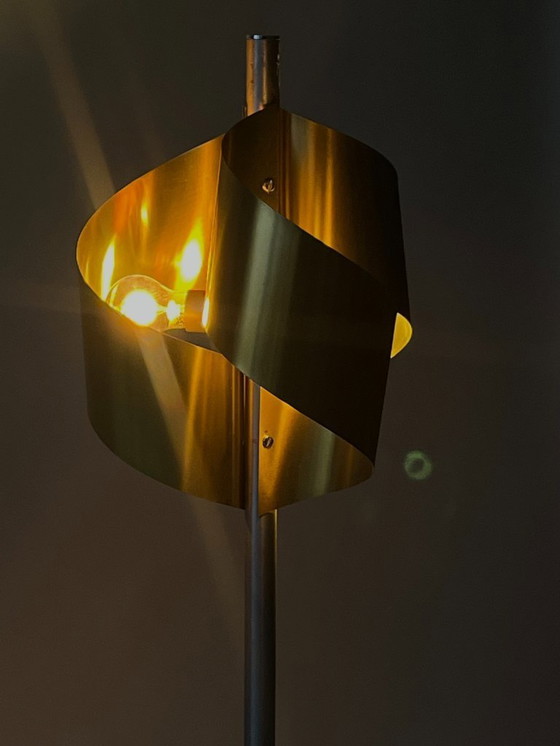 Image 1 of Italian Floor Lamp, Brushed Steel and Brass, 1970s