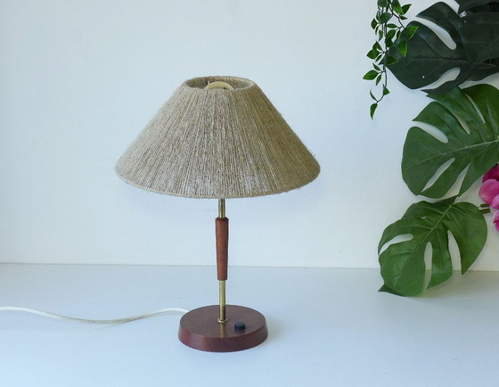 Image 1 of Scandinavian vintage table lamp, Danish design lamp, teak and sisal, 60s/70s retro