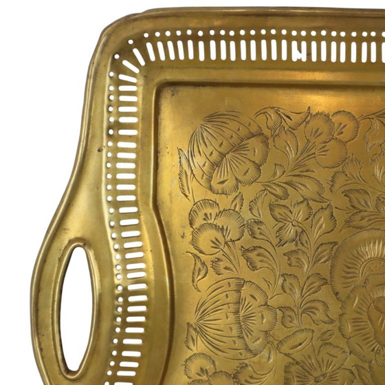 Vassoio vintage orientale in ottone con decorazioni floreali, 50 cm – Oggetti decorativi, Brass (photo 8 of 17)