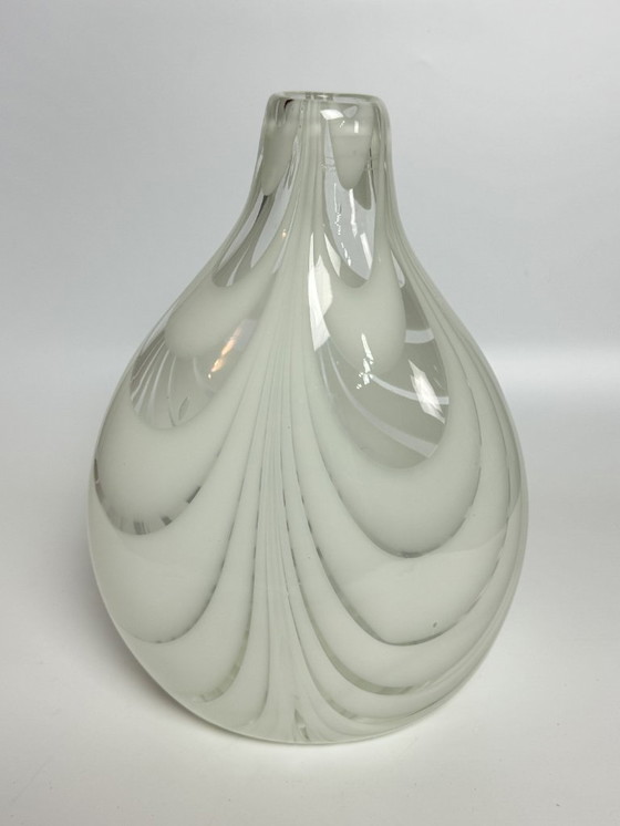 Image 1 of High Quality Handblown Loop-Glass Vase, Attributed to the Victorian Nailsea Tradition with White internal Spirals.