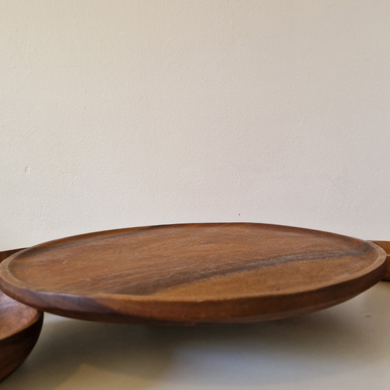 Image 1 of 1970er Teakholz-Nuss-Karussell-Snack-Drehteller