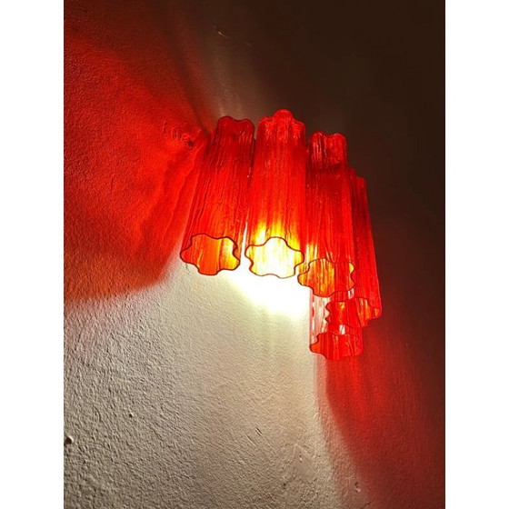 Image 1 of Paire d'appliques murales modernes en verre de Murano rouge Tronchi