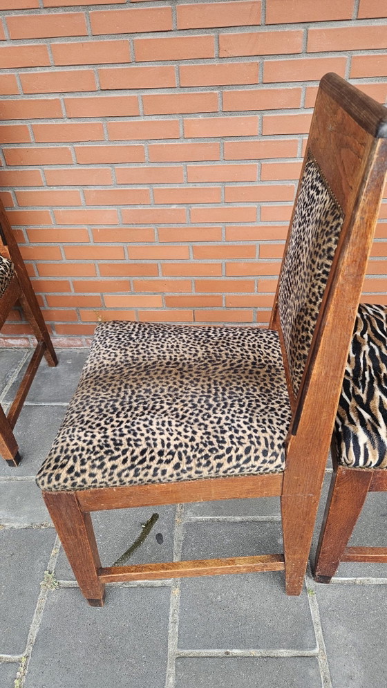 4x antique wooden chairs re-upholstered, Dining chairs, Textile, Beige (photo 9 of 10)