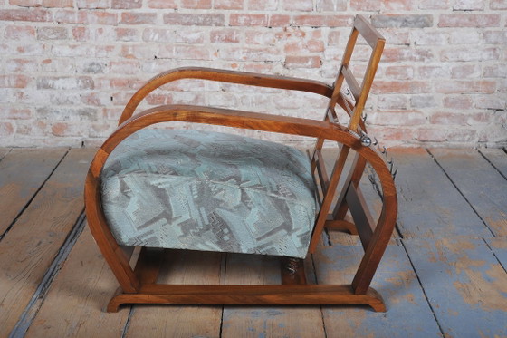 Fauteuil inclinable Art Déco restauré, noyer, chrome, repoli, République tchèque, années 1930 – Textile (photo 16 of 19)