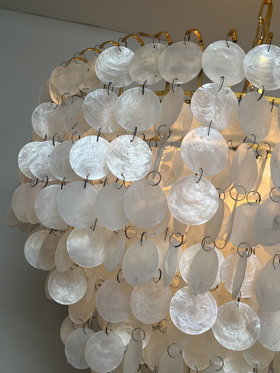 Image 1 of Xl lampe pendante vintage en coquillage capiz chandelier cadre doré