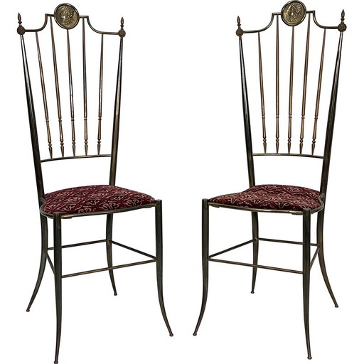 Paar vintage messing chiavari stoelen, Italië 1950