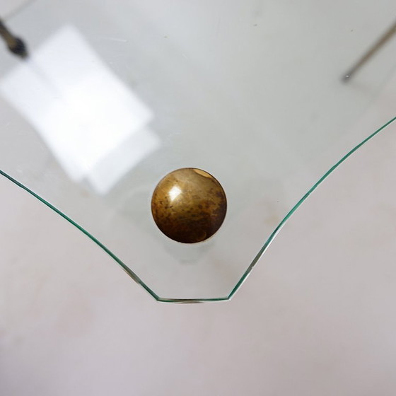 Image 1 of Table d'appoint en laiton avec double plateau en verre, style Maison Jansen - Circa 1940