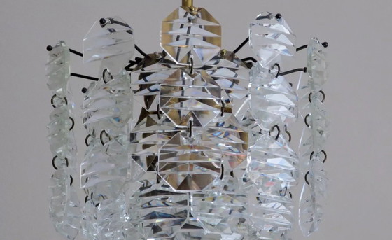 Image 1 of Kinkeldey Brass and Faceted Glass 3-Level Chandelier, 1960s