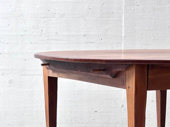 Image 1 of Round, high-quality Biedermeier pearwood dining table with drawers