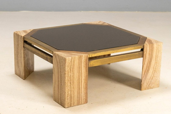 Image 1 of Stone and Brass Coffee Table, 1970s, Italy