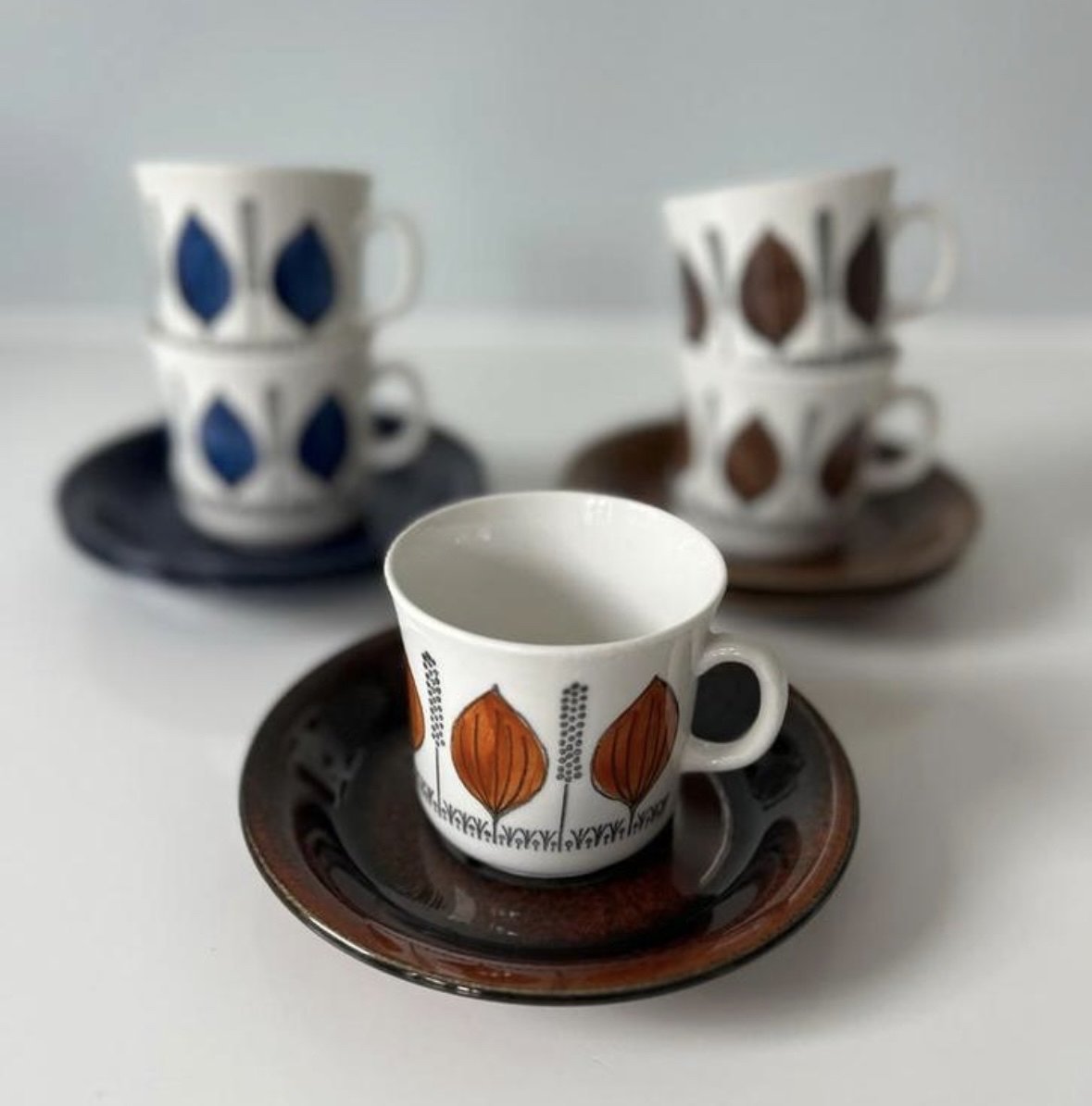 5x Upsala Ekeby Gefle Groblad cup and saucer vintage rare