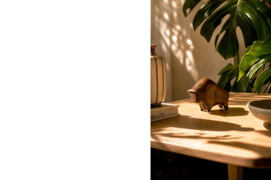 Image 1 of Vintage Danish Dark Teak Wood Bison Figurine, 1960s