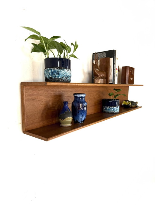 Vintage XL teakhouten wandplank, Wilhelm Renz ‘60