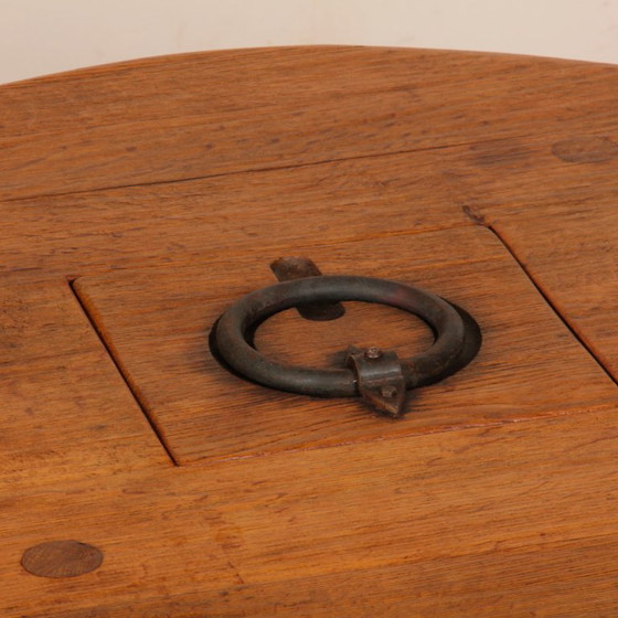 Image 1 of Round coffee table in solid oak and wrought iron, 1950