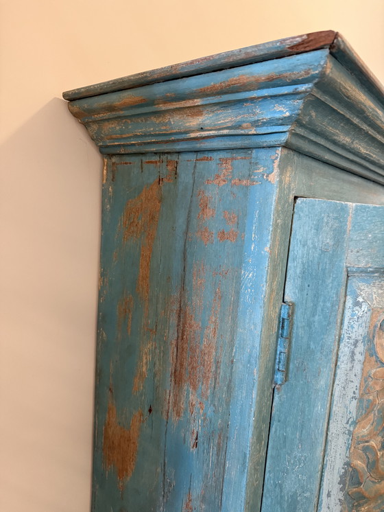 Image 1 of Vintage blauwe handgemaakte Indiase kast
