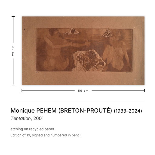 Monique Pehem (Breton-Prouté) Gesigneerde ets Tentation 2001 – lithos zeefdrukken, Paper