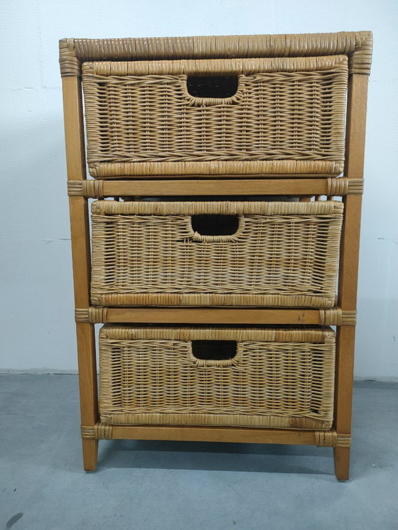 Image 1 of Set vintage jaren 70 rotan/riet/bamboe wandkastjes ladekasttes