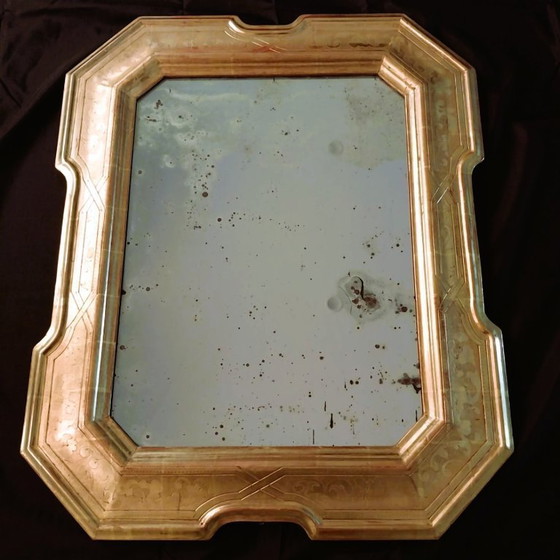 Image 1 of Miroir italien antique Julklapp Christmasgift avec feuille d'or – Pièce unique faite main