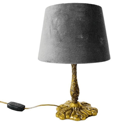 Lámpara de mesa Art Nouveau antigua con pantalla de latón y gris dorado, década de 1910