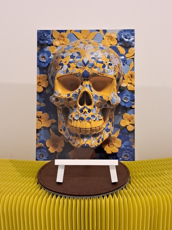 Image 1 of DEAD HEAD - Teschio con fiori di Delft - Stampa su lastra di alluminio