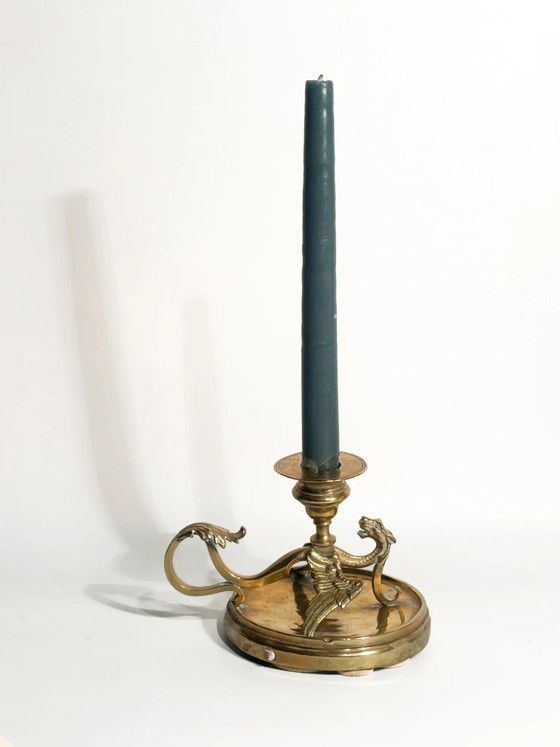 Einzelner Kerzenständer mit Drachen aus vergoldeter Bronze, spätes 19. Jahrhundert, Dekorative Objekte (Foto 9 von 9)
