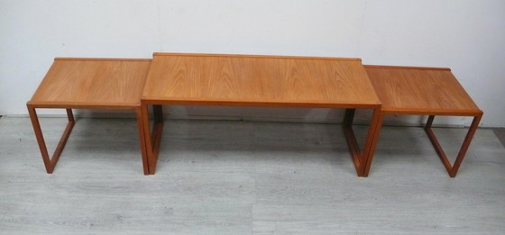Image 1 of Teakhouten salontafelset uit de jaren 60, 3-delig, model 134 van Kai Kristiansen, multifunctioneel en flexibel, Deens modern.