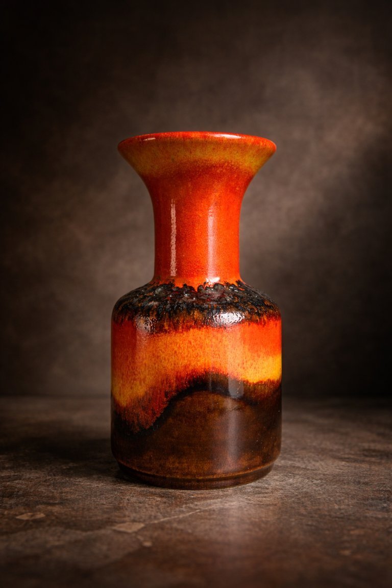 Jasba Fat Lava Vase – West German Pottery – 1960s Orange Glaze