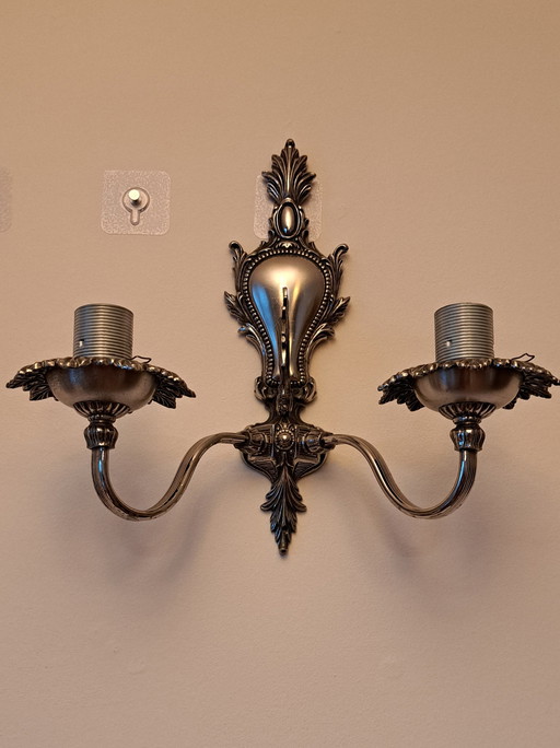 Vintage Wall Lamps – Rococo Style – Set of 2 – Silver Tone – Excellent Condition