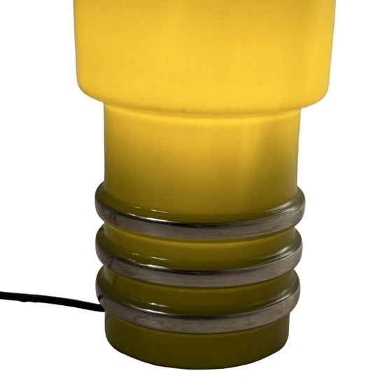 Image 1 of Vintage Scandinavian - Mouth blown glass lamp with chrome detailing - Forrest green and white inside - Two in stock! - Rare and 